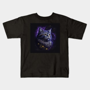 Starry Night Cat, Cartoon/Illustration of Neon Cat Kids T-Shirt